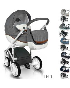 Bexa Ideal New Kombi Kinderwagen, 2in1 mit Babywanne + Sportwagenaufsatz / Buggy oder 3in1 + Babyschale / Autoschale, 4 Farben