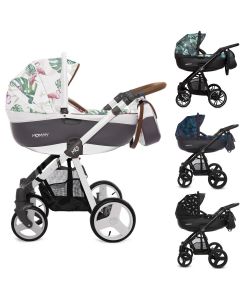 MOMMY Kombi Kinderwagen 2in1 mit Babywanne + Sportwagenaufsatz / Buggy oder 3in1 + Babyschale / Autoschale, Kollektion 2018, 4 Farben gemustert