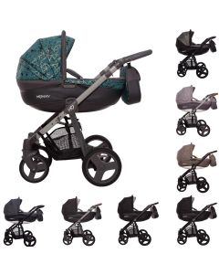 MOMMY Kombi Kinderwagen 2in1 mit Babywanne + Sportwagenaufsatz / Buggy oder 3in1 + Babyschale / Autoschale, Kollektion 2019, 2 Farben gemustert