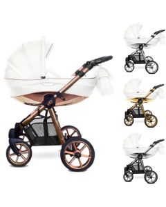 MOMMY Glossy Kombi Kinderwagen 2in1 mit Babywanne + Sportwagenaufsatz / Buggy oder 3in1 + Babyschale / Autoschale, weiss mit 4 Farben